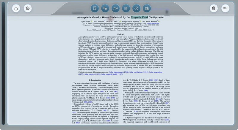AstroStack — search inside papers: The phrase “magnetic field” highlighted within a scientific paper.