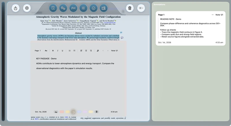 AstroStack — highlights and notes: The note composer and annotation color choices alongside a selected passage.