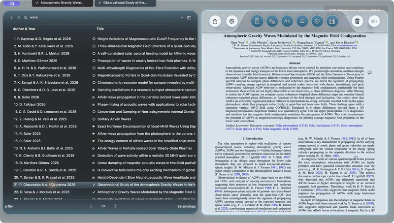 AstroStack — publication tabs: Two publications kept open in the native tab bar.