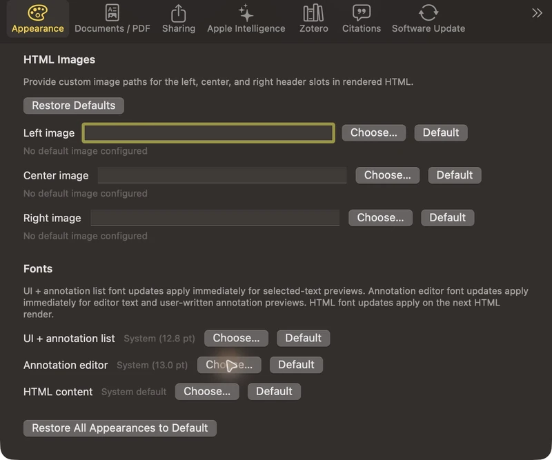 AstroStack — font customization: Controls for annotation and interface fonts.
